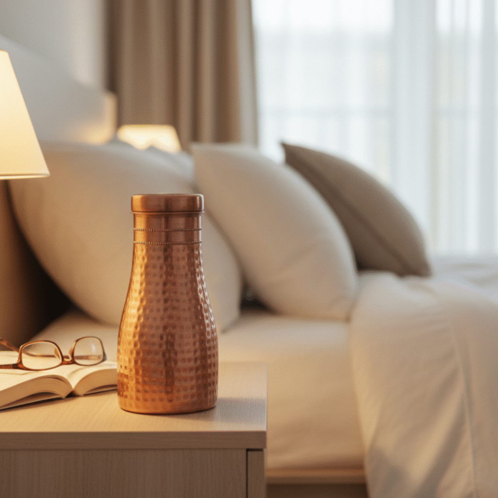 Pure Copper SugarPot Bedroom Bottle with glass in bedroom