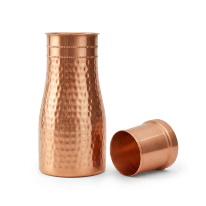 Pure Copper Bedroom Water Botttle with Inbuilt Glass | 950ml