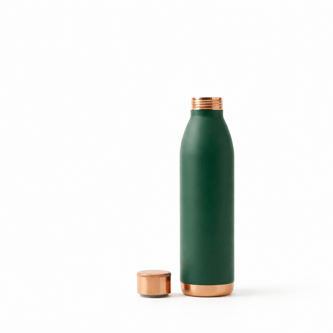 Pure Silk Finish Green Copper Water Bottle with ‎Screw | 750 ML