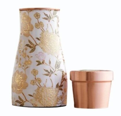 Off White Gold Flower Print Pure Copper Bottle | 1000ML
