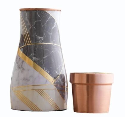 White Marble Print Pure Copper Bottle | 1000 ML