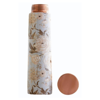 White Gold Flower Print Pure Copper Bottle | 950 ML