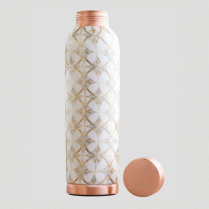White Marble Print Pure Copper Bottle | 950 ML