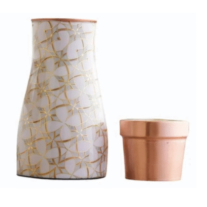 Off White Gold Leaf Print Pure Copper Bottle | 1000 ML