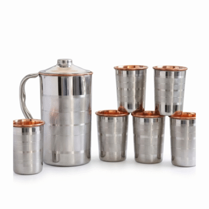 Pure Steel Copper Jug Glass Set | 1500 ML