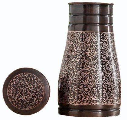 Pure Copper Hammered Water Bottle Inbuilt glass– 1500 ML