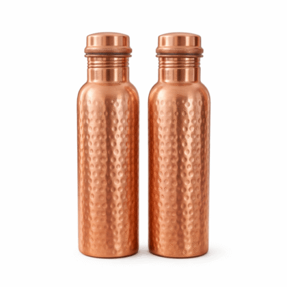 Pure Copper Water Bottle with Hammered Design-Set of 2 | 950 ml