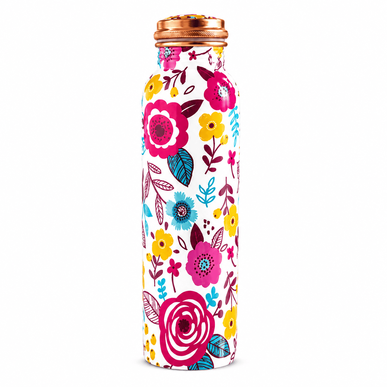 Pink flower copper water bottle