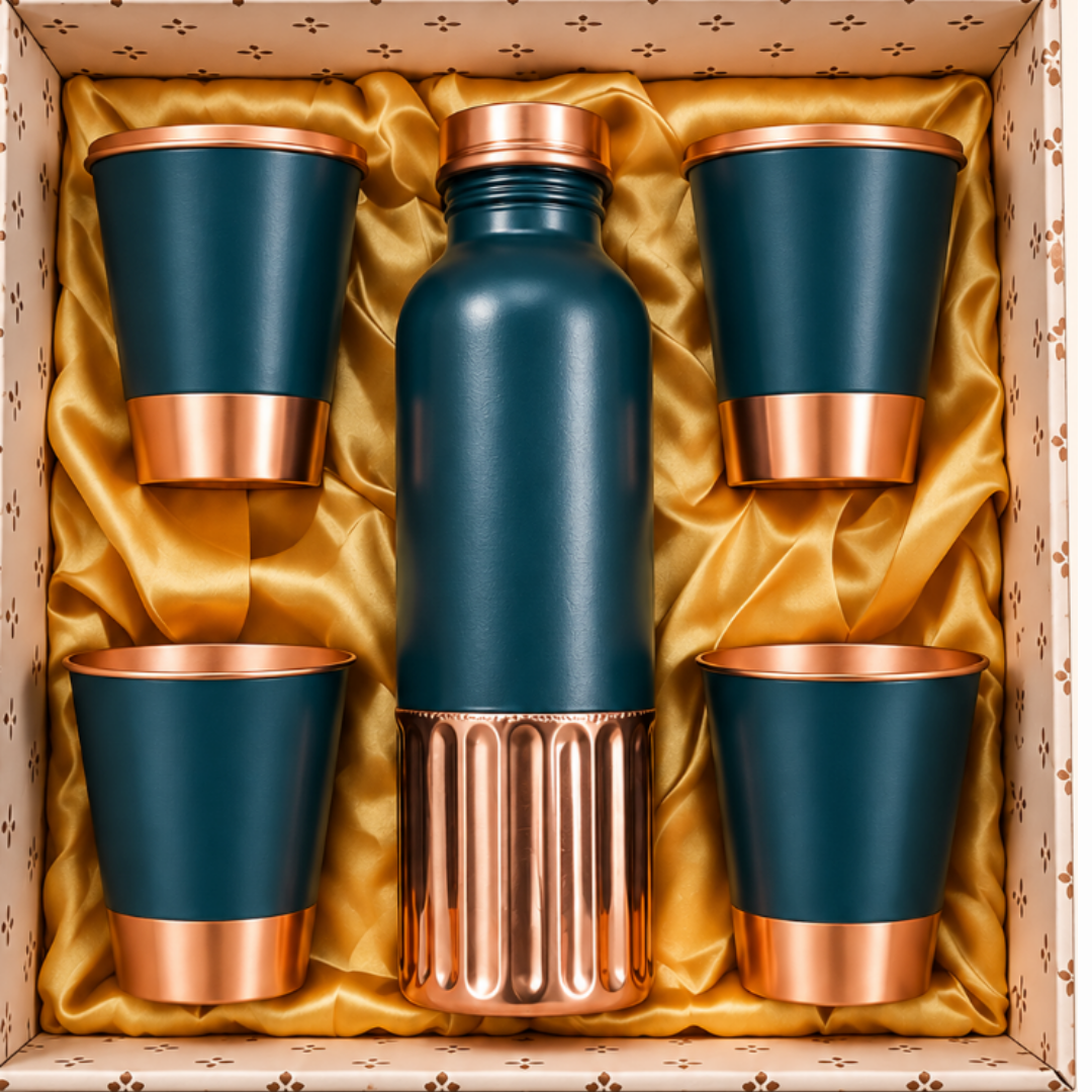 copper water bottle with glass